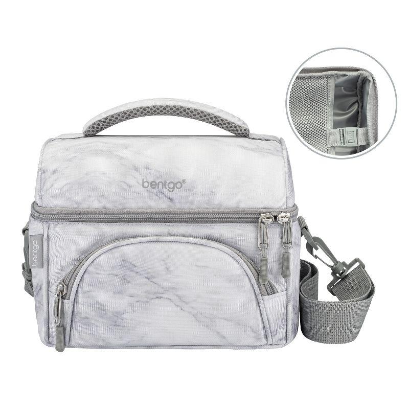 Bentgo Deluxe Lunch Bag, Durable & Insulated Bag, Internal Mesh Pocket & 2-Way Zippers - White Marble