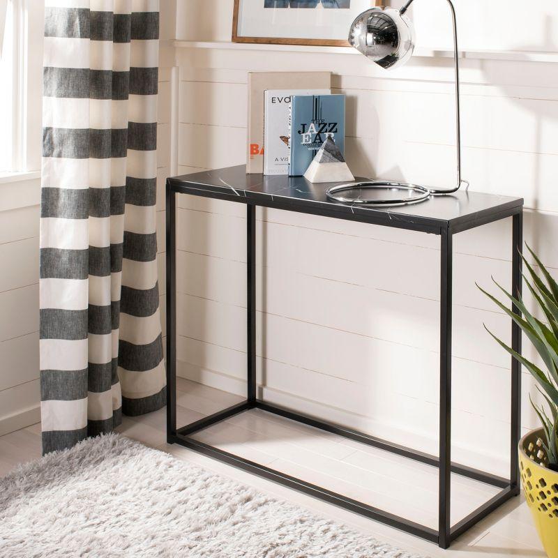 Transitional Black Marble & Metal Console Table - 39" Rectangular