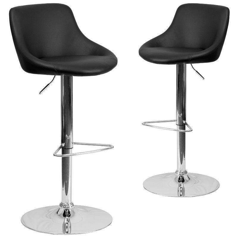 Adjustable Black Faux Leather Swivel Bar Stools with Chrome Base, Set of 2