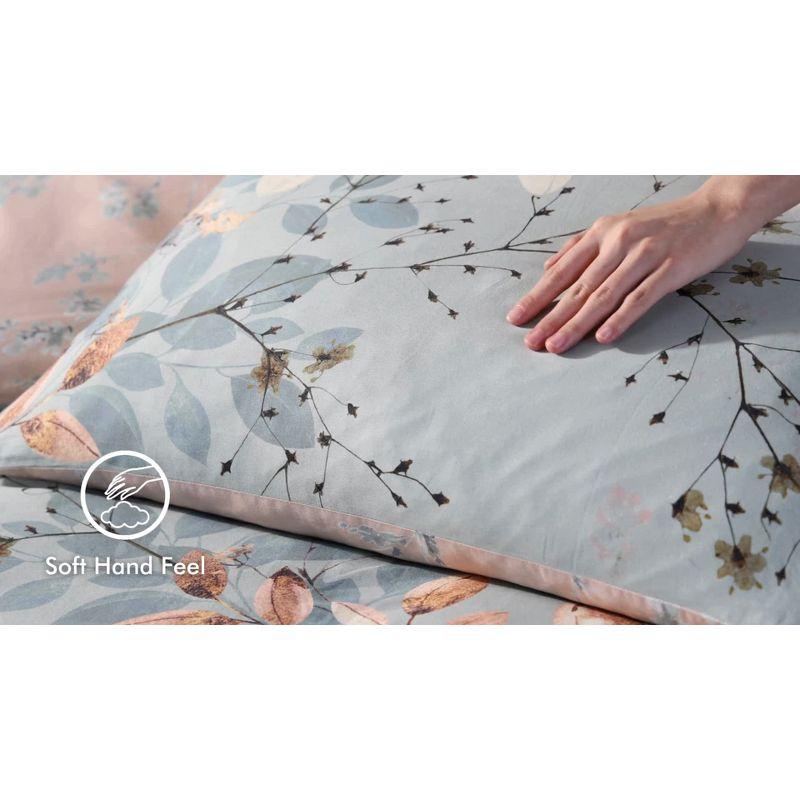 Bebejan Peach Leaves on Sage 100% Cotton 5-Piece Reversible Comforter Set - Queen