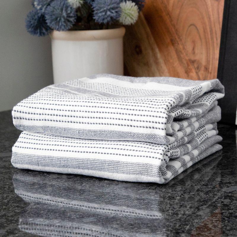 Graphite Dual Terry Stripe Cotton Kitchen Towel Set