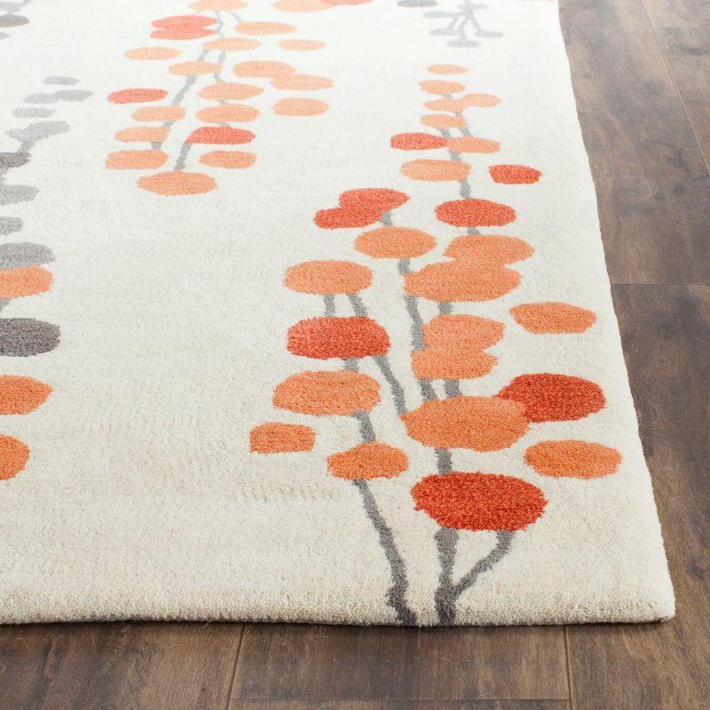 Beige and Orange Handmade Wool Area Rug, 2' x 3'