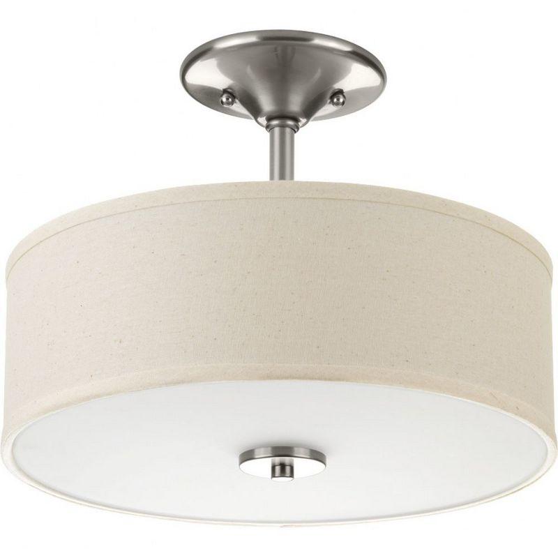 Progress Lighting Inspire 1-Light LED Semi-Flush Mount, Brushed Nickel, Linen Shade