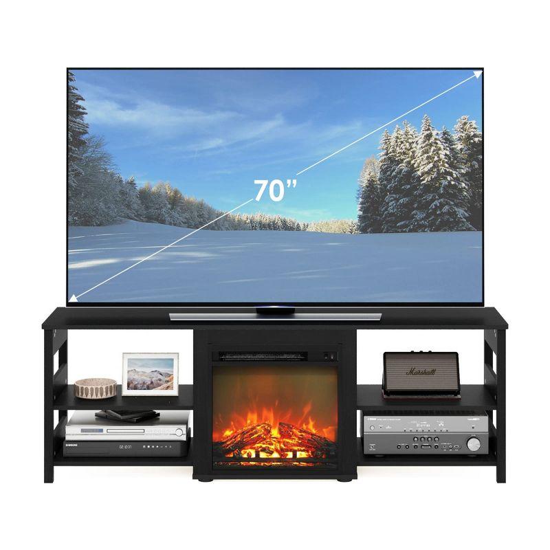 Furinno Classic Fireplace TV Stand Entertainment Console Media Center W/18" Electric Fireplace for TVs up to 70",Americano