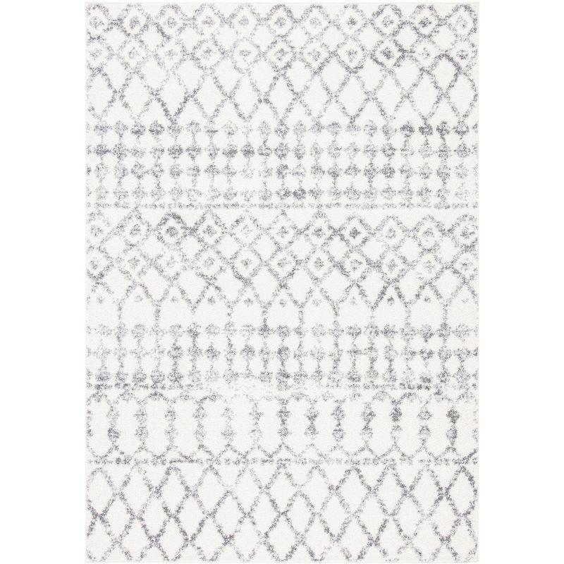 Ivory and Grey Hand-Knotted Synthetic Rectangular Area Rug