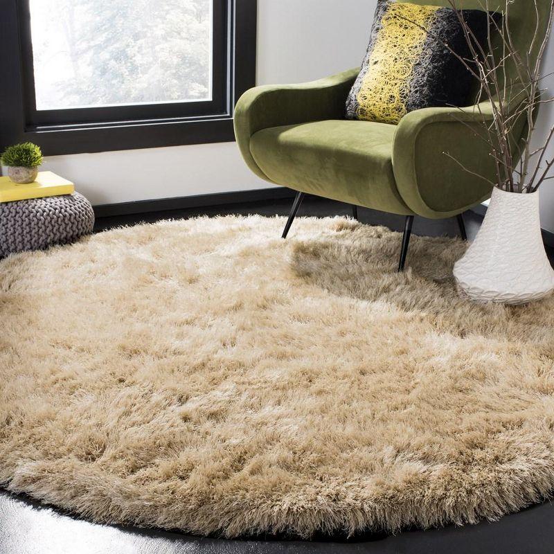 Champagne Round Hand-Tufted Shag Area Rug, 6' x 6'