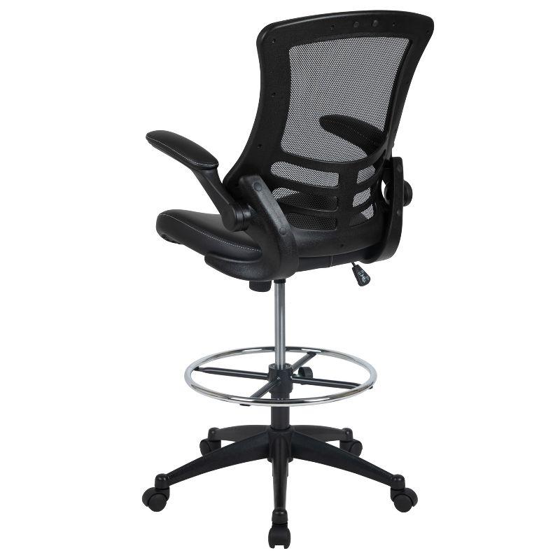 Flash Furniture Kelista Mid-Back Black Mesh Ergonomic Drafting Chair with LeatherSoft Seat, Adjustable Foot Ring and Flip-Up Arms