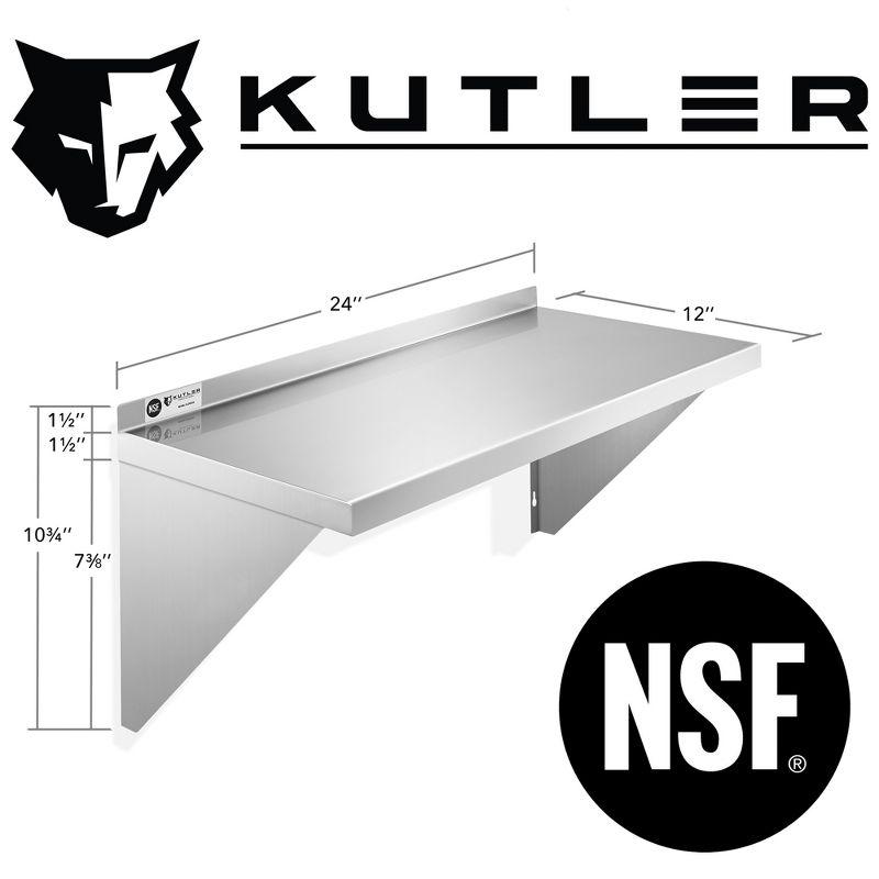 KUTLER Stainless Steel Shelf, NSF Commercial Wall Mount Shelves w/ Backsplash, Floating Metal Mounted Shelving for Restaurant, Kitchen, Home