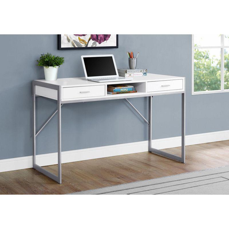 Monarch Specialties Computer Desk Home Office Laptop Storage Drawers 48InchL Work Metal Laminate White Grey Contemporary Modern