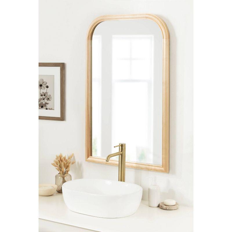 Natural Wood Arched Wall Mirror with Rounded Frame, 24 x 36