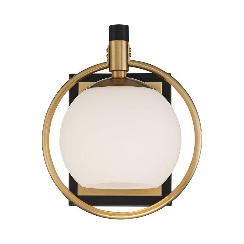 Possini Euro Design Carlyn Modern Wall Light Sconce Warm Brass Black Hardwire 8" Fixture Milky White Globe Glass for Bedroom Bathroom Vanity Reading