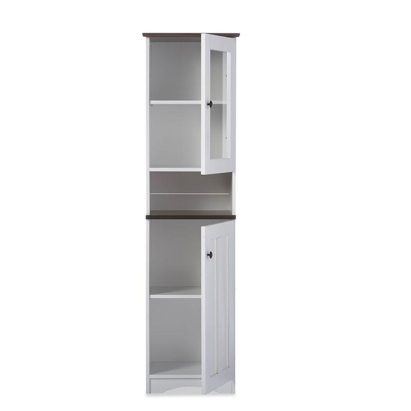 Baxton Studio Lauren TwoTone and Buffet and Hutch Kitchen Cabinet White/Dark Brown: Transitional Style, 5 Fixed Shelves