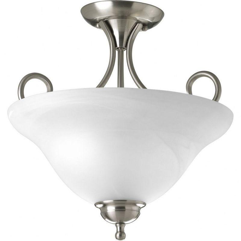 Brushed Nickel Semi-Flush Light with Alabaster Glass Shade