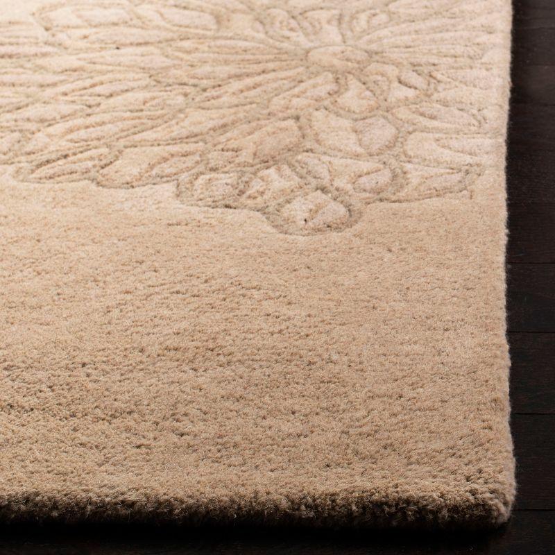 Beige and Gray Hand-Tufted Wool Floral Area Rug