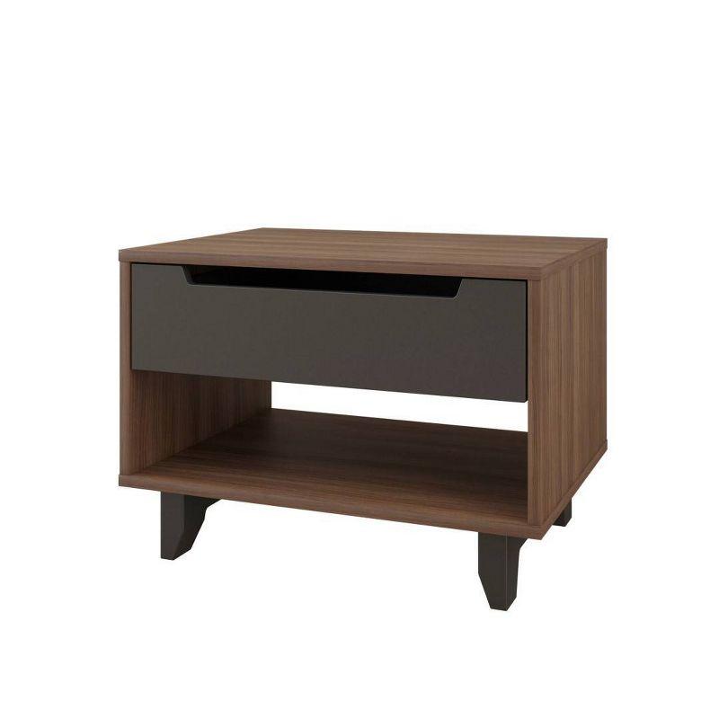 Walnut and Charcoal 1-Drawer Nightstand with Open Shelf