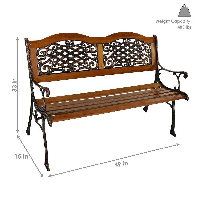 Sunnydaze 49" Black Cast Iron and Wood Outdoor Bench