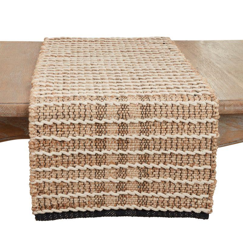 Beige Cotton Rope Knotwork Table Runner with Twisted Cord Trim