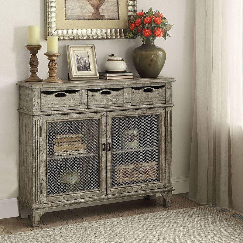 42" Vernon Accent Table Weathered Gray - Acme Furniture: Antique Finish, Mesh Cabinet Doors, Storage Shelves