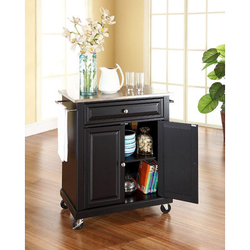 Portable Stainless Steel Top Kitchen Island Wood/Black - Crosley: With Storage, Adjustable Shelves & Casters