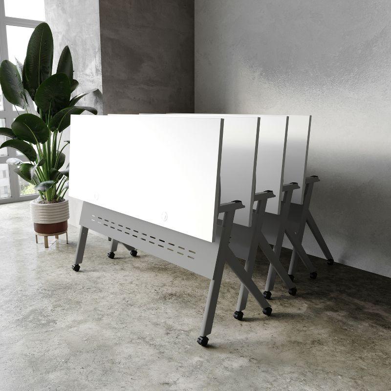 Davis White and Gray Rectangular Flip Training Table with Steel Legs