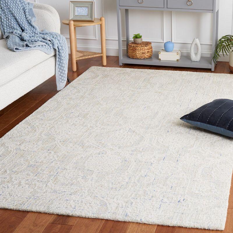 Blue Ivory Handmade Wool Tufted Non-slip Round Rug