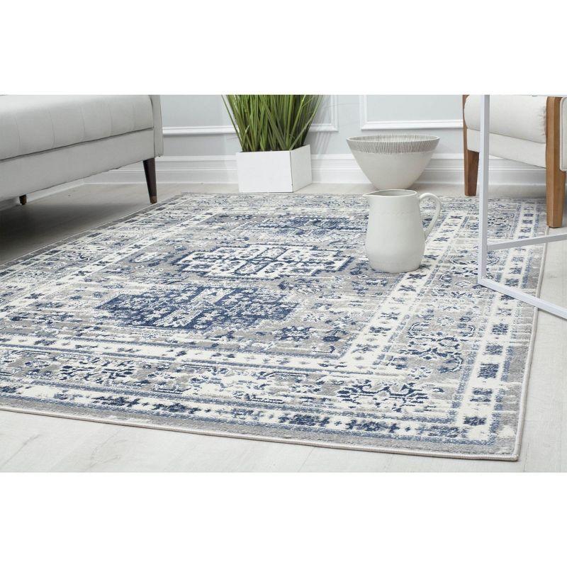 Gray and Navy Floral Synthetic Area Rug, 5'3" x 7'