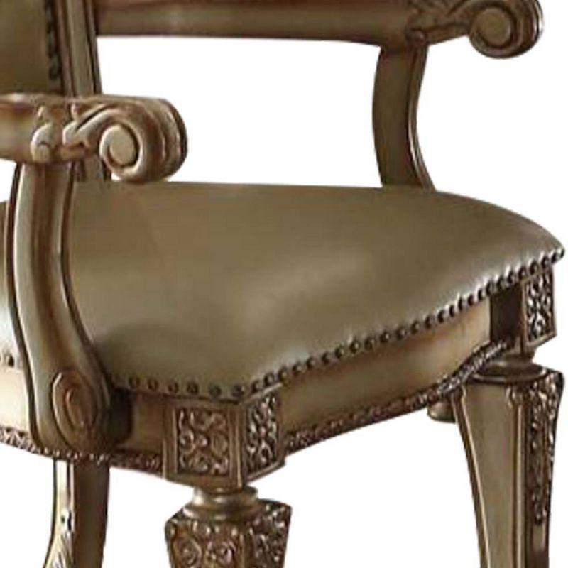 27" Vendome Accent Chair Bone Synthetic Leather/Gold Patina Finish - Acme Furniture: Tufted, No Assembly, Wood Frame