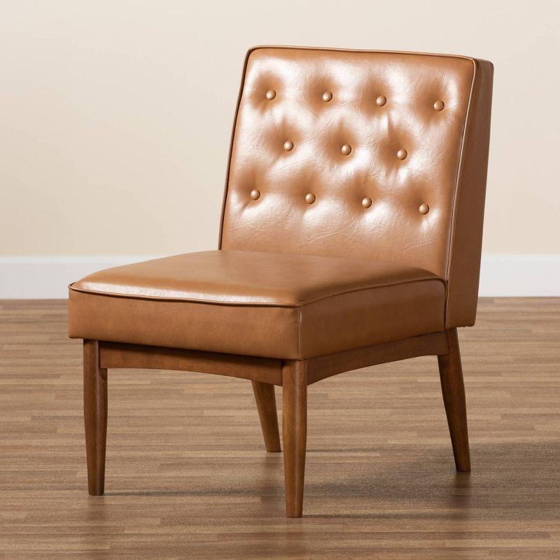 Riordan Wood Dining Chair Tan/Walnut Brown - Baxton Studio: Faux Leather Upholstery, Spot Clean, Armless Design