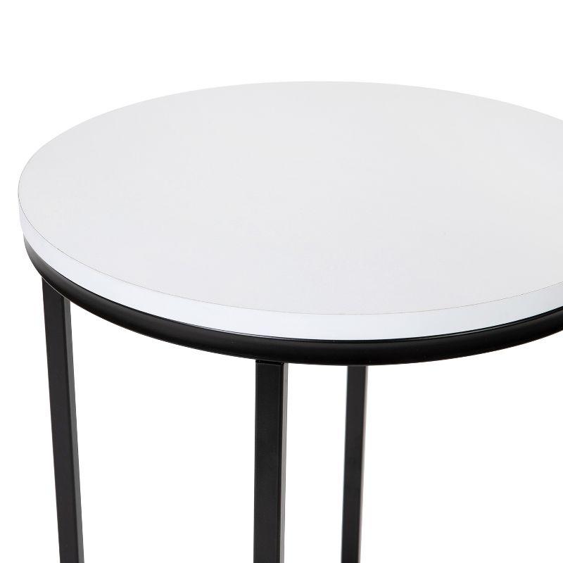 Elegant White Round Laminate Top End Table with Matte Black Metal Frame