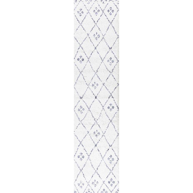 2'x 8' Izil Moroccan Geometric Diamond Runner Rug, White/Light Gray - JONATHAN Y