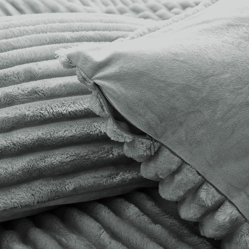 Peace Nest Flannel Fleece Plush Fuzzy Comforter Set Fluffy Bedding Set with 2 Pillowcases, Dark Grey, Queen