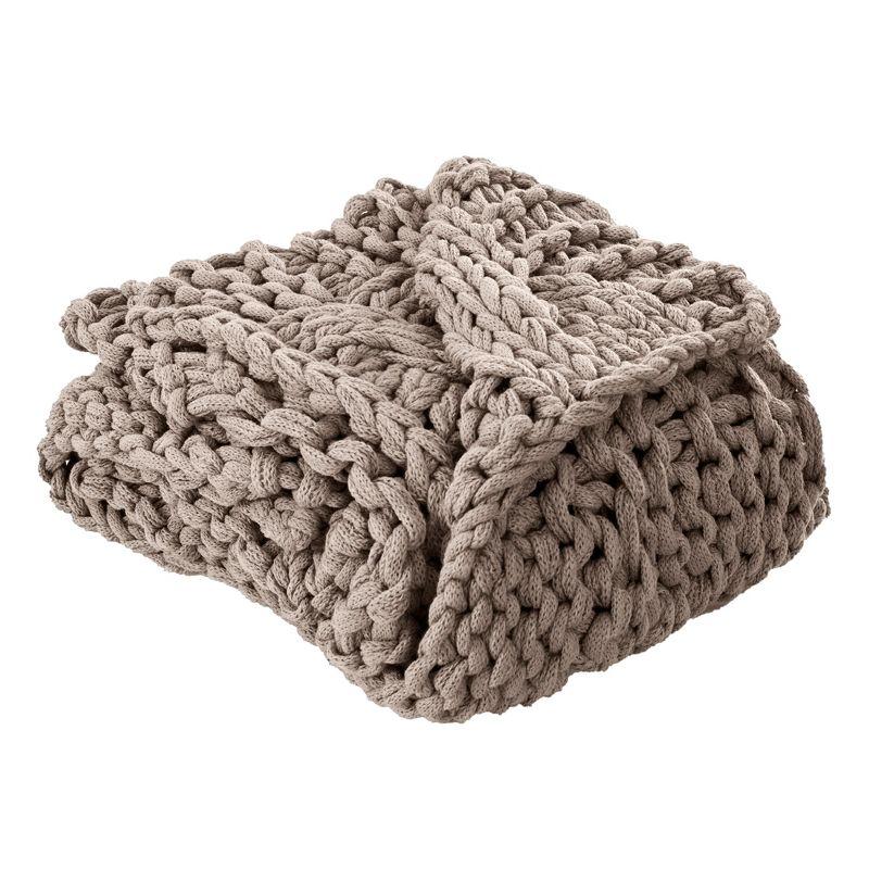 Beige Chunky Knit Reversible Throw Blanket