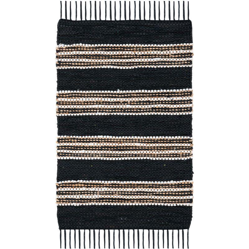 Vintage Leather W/ Fringes VTL601 Hand Woven Indoor Accent Rug - Black/Natural - 2'x3' - Safavieh