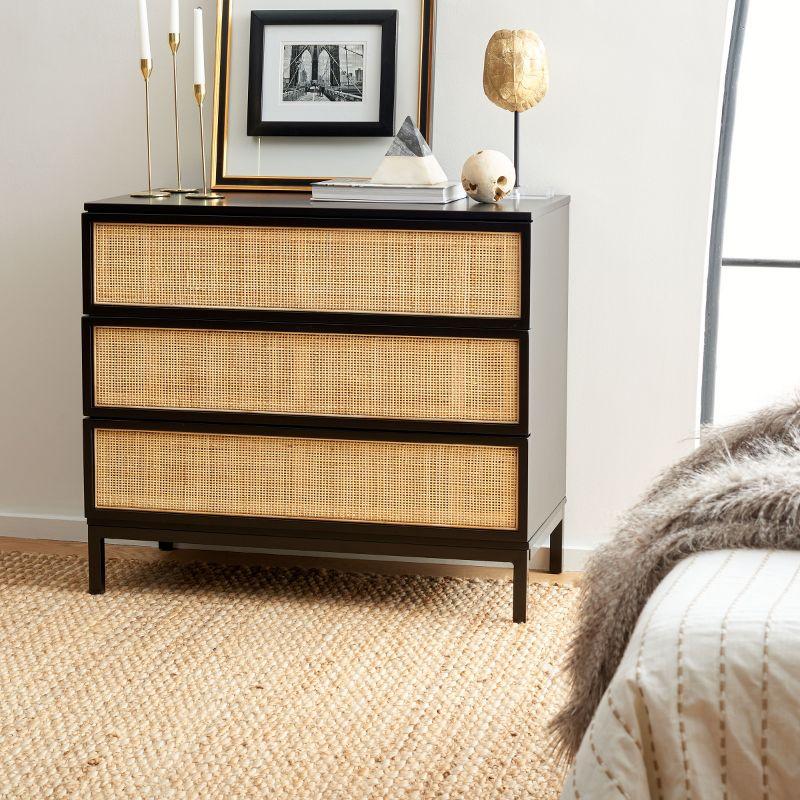 Zadie 3 Drawer Rattan Chest - Black/Natural - Safavieh