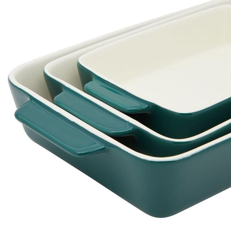 Juvale 3 Piece Green Casserole Dishes for Oven Use, Baking, Rectangular Ceramic Bakeware Set in Assorted Sizes