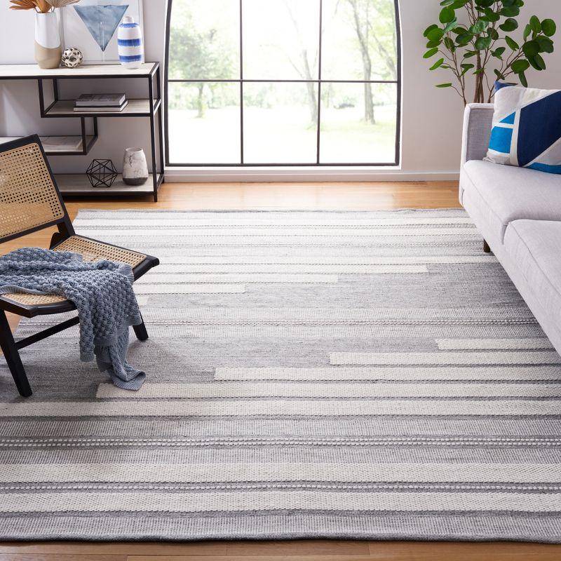 Ivory and Grey 6' x 9' Flatweave Striped Wool Rug