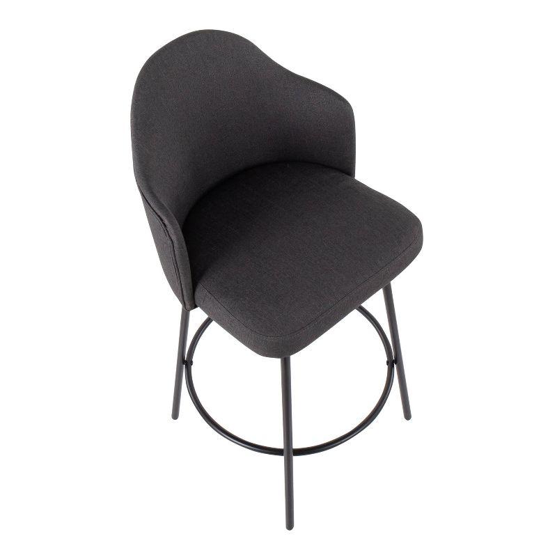 Set of 2 Ahoy Polyester/Metal Counter Height Barstools Black/Charcoal - LumiSource: Swivel Seat, Modern Design