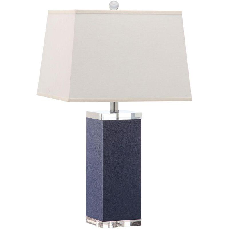 Deco Navy Blue Faux Leather Table Lamp with Off-White Shade