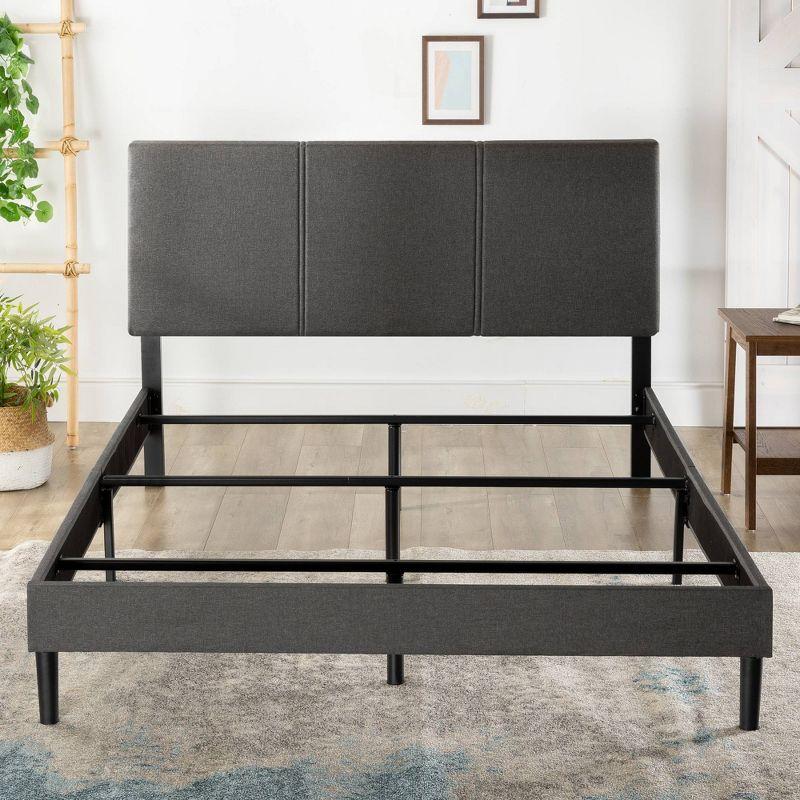 Elegant Dark Grey Upholstered Full Bed Frame with Durable Steel Construction