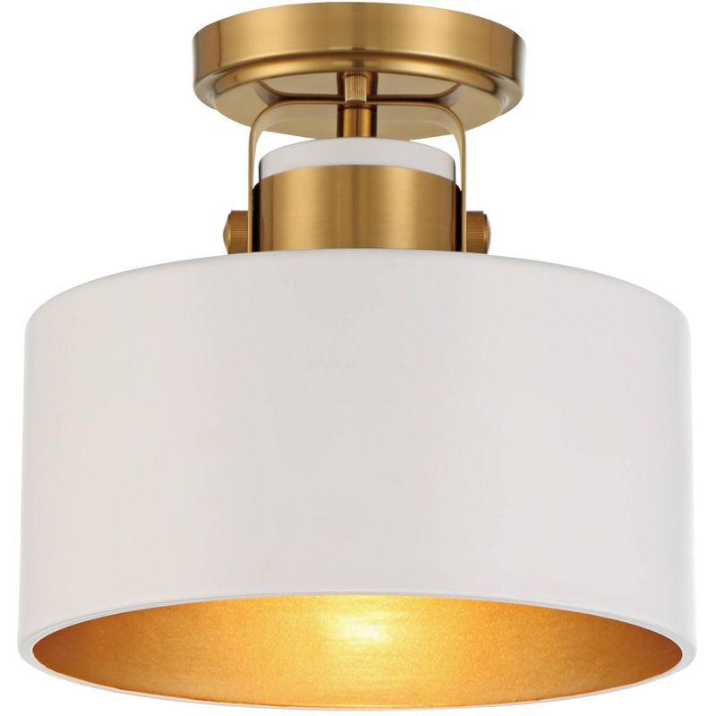 Possini Euro Design Courtney Modern Ceiling Light Semi Flush Mount Fixture 10" Wide Soft Gold Metal White Drum Shade for Bedroom Kitchen Living Room