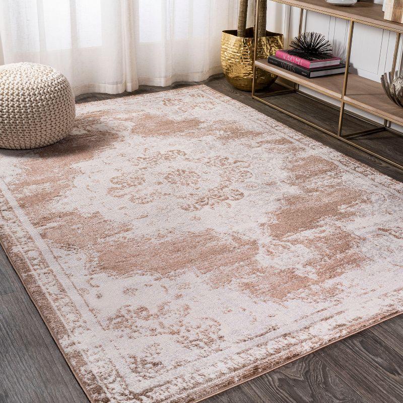 4'x6' Alhambra Ornate Medallion Modern Area Rug, Brown/Cream - JONATHAN Y