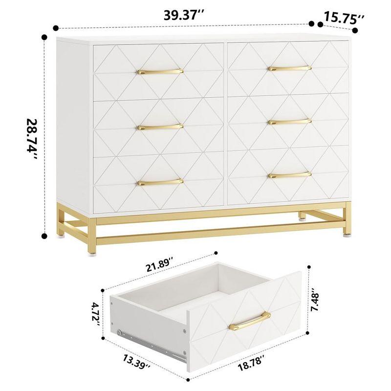 Garvee Dresser for Bedroom with 6 Drawer, Wood Dressers Chest of Drawers with Wide Drawers and Metal Handles for Living Room Hallway Entryway, White