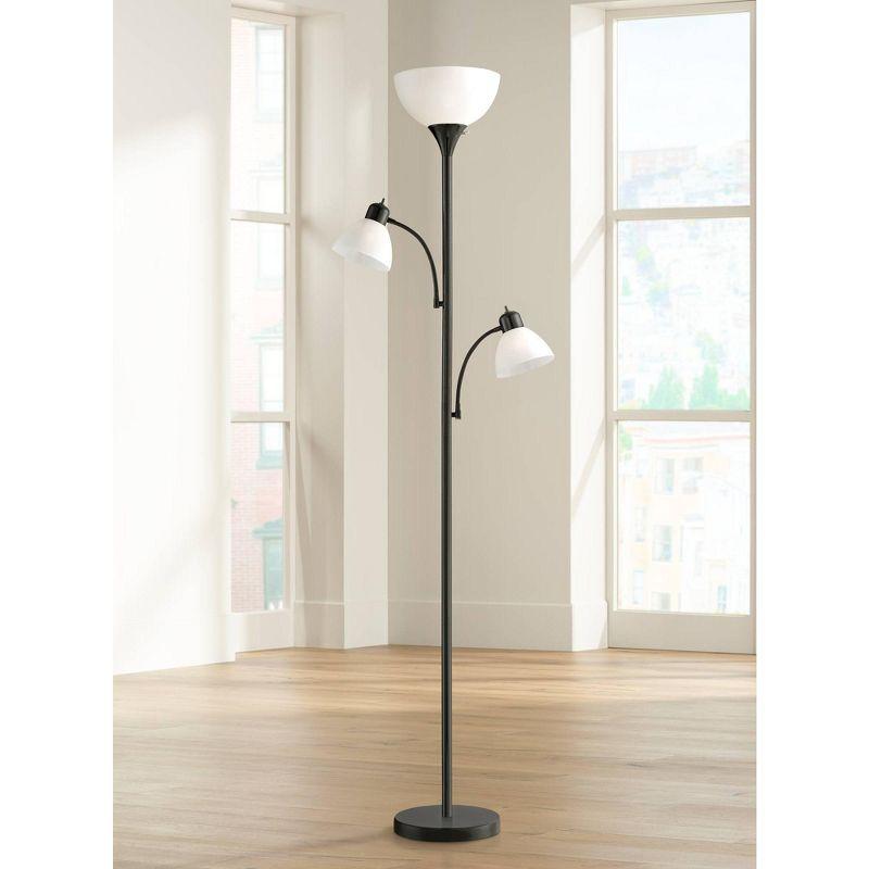 Alexa-Enabled Modern Black Torchiere Floor Lamp with Adjustable Multi-Head