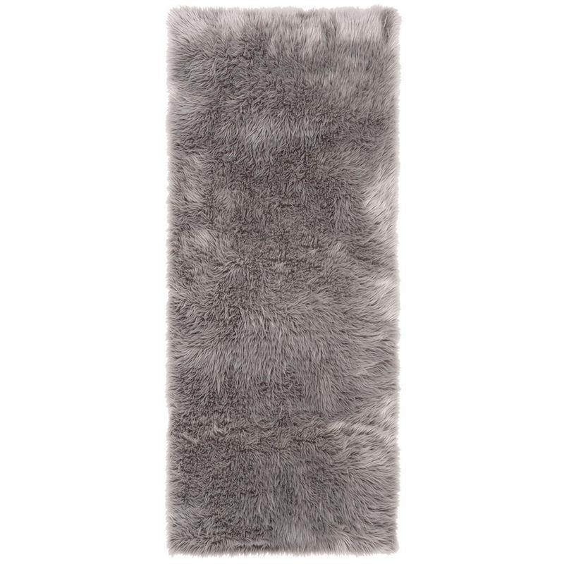 Luxurious Gray Faux Sheepskin 30" Tufted Rug with Cotton Canvas