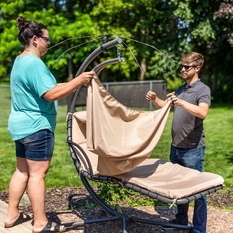Steel Outdoor Floating Chaise Lounge Chair with Canopy with Stand