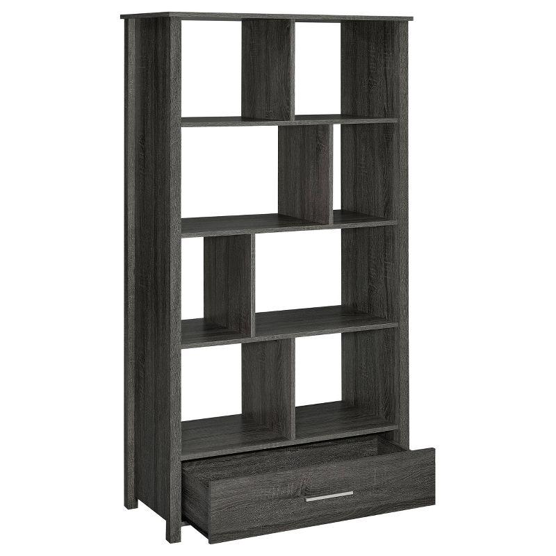 Weathered Gray 8-Shelf Bookcase with Storage Drawer