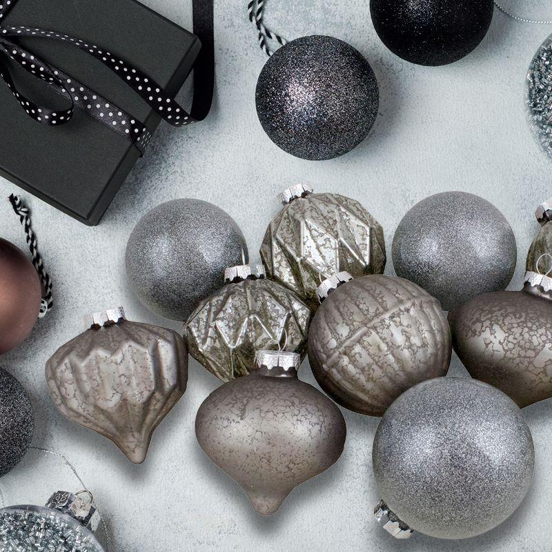 Neutral Tone Finial and Glass Ball Christmas Ornaments