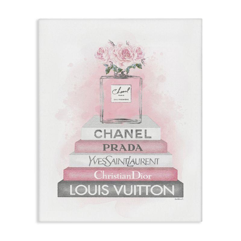 Stupell Industries " Pink Roses Perfume Bottle Glam Fashion Bookstack " by Amanda Greenwood Painting Print