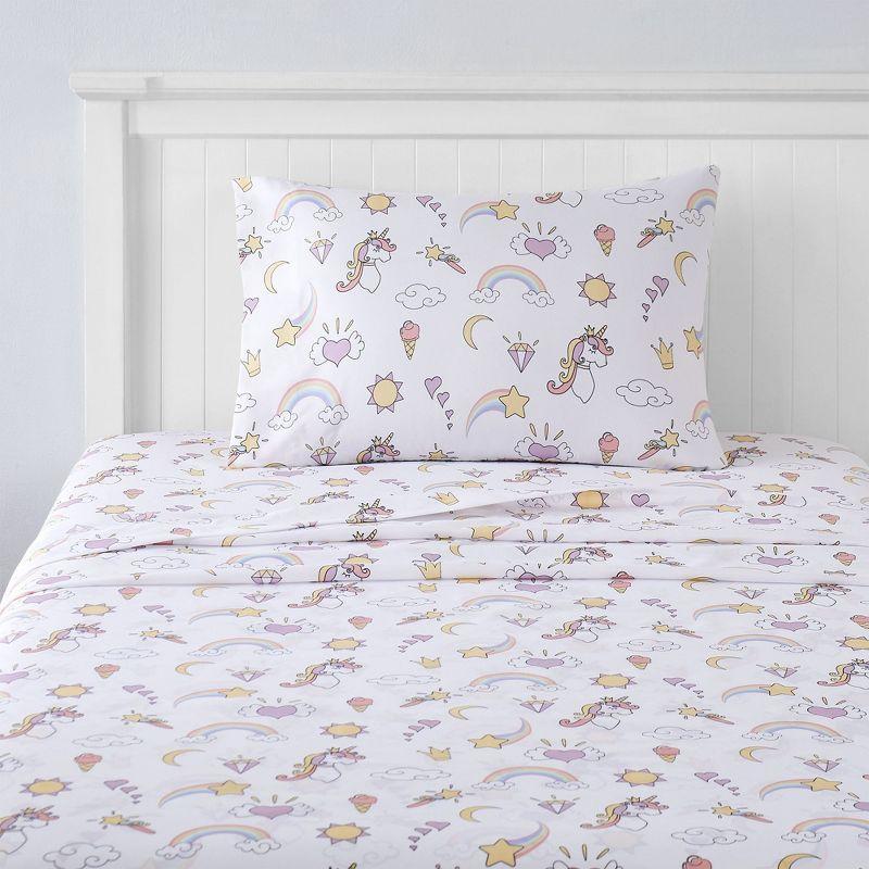 Magical Unicorn Pink Microfiber Twin XL Kids' Sheet Set