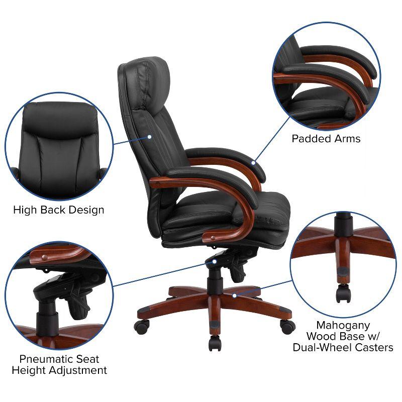 Flash Furniture High Back Black LeatherSoft Executive Ergonomic Office Chair with Synchro-Tilt Mechanism, Mahogany Wood Base and Arms